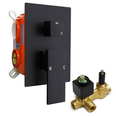 Imagem de Enga Válvula misturadora de chuveiro bidirecional, válvula misturadora de desvio de chuveiro de dupla função, torneira de chuveiro de montagem na parede, kit de acabamento de banheiro, preto fosco