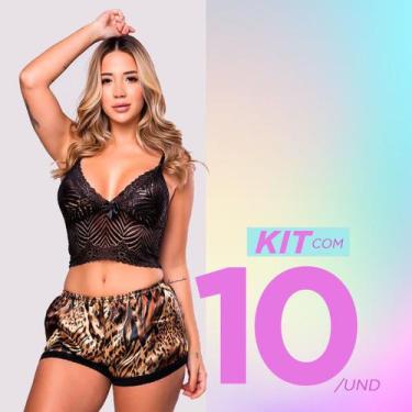 Imagem de Kit 10 Un Baby Dool Pijamas Cetim C/Renda Luxo Atacado  Revenda Kit So