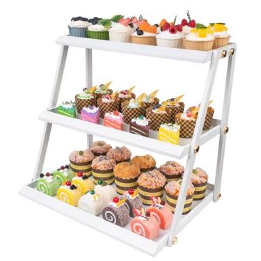 Imagem de WWN suporte para cupcake de 3 camadas em aço inoxidável com revestimento rosa - torre de sobremesa elegante - suporte para bandeja de biscoitos - travessa para servir chá - suporte para bolo