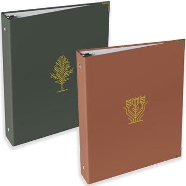 Imagem de Conjunto de 2 mini fichários com 3 anéis grandes de 3 cm, fichário estético com 2 bolsos grandes para escola, trabalho, escritório e estudo da Bíblia