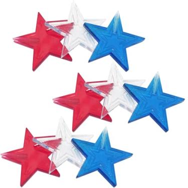 Imagem de LUORNG 9 peças de luzes decorativas de cinco pontas de plástico colorido cordão de luz em vermelho, branco e azul cabide de cortina para cordas de luz de 5 mm com cola, parede, janela, tenda, estrela,