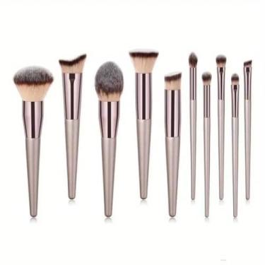 Imagem de Kit de Pincéis de Maquiagem com 10 Peças - Cerdas Macias para Olhos, Pele e Acabamento Profissional