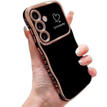 Imagem de IDweel Capa para Galaxy S24 Plus para mulheres e meninas, moldura ondulada fofa de luxo em formato encaracolado com coração de amor, proteção de câmera levantada, slim fit, revestimento à prova de