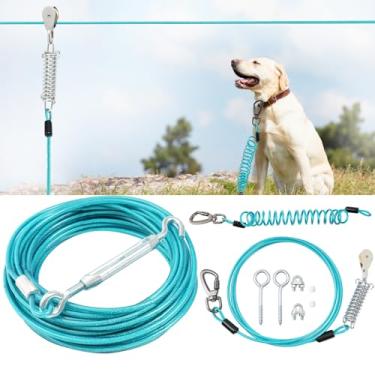 Imagem de Corredor de cachorro para quintal, sistema de carrinho de cachorro de absorção de choque duplo para cães grandes, cabo de corrida para amarrar para cães de 3 m, para cães de até 113 kg, tirolesa aérea