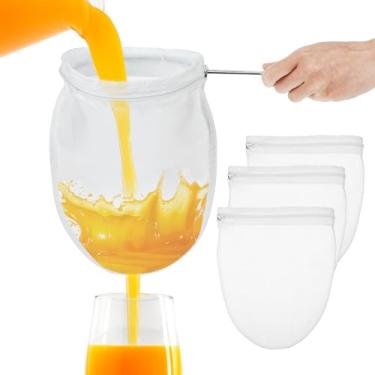 Imagem de 3 peças de coador de suco após suco, sacos de filtro de malha ultrafina, com suporte, saco de pano de queijo, reutilizável, pequeno, com alça de aço inoxidável, coadores, sacos de malha fina para coar
