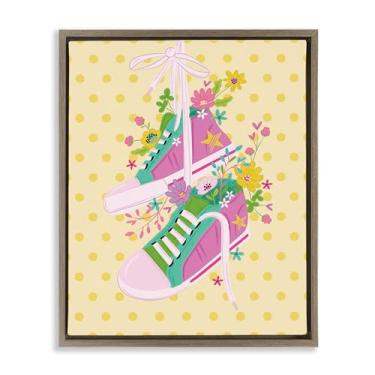 Imagem de Stupell Industries Tênis floral Preppy Brown Floater Framed Canvas Wall Art Design por Lisa Perry Whitebutton, 17 x 21