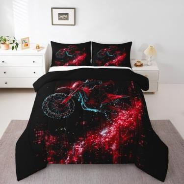 Imagem de Feelyou Conjunto de edredom infantil de motocross, motociclista, esportes radicais e adolescentes, 2 peças