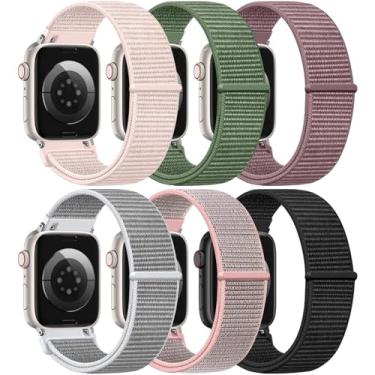 Imagem de JKD Pulseira de nylon elástico compatível com Apple Watch SE Ultra 2 séries 10, 9, 8, 7, 6, 5, 4, 3, 2 e 1, pacote com 6