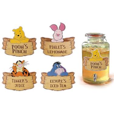 Imagem de MEMOVAN Rótulo de bebida Winnie Party para decoração de chá de bebê The Pooh, etiquetas de comida de ursinho placas de centro de mesa bastões para festa de aniversário de Winnie