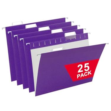 Imagem de Pastas de arquivo roxas para pendurar, 25 pacotes de pasta de arquivo tamanho carta, projetada para arquivos volumosos, armário de arquivo, 1/5 abas ajustáveis para escritório, escola, casa