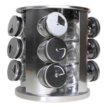 Imagem de Porta Tempero Condimentos em Aço Inox Giratório com 12 Potes de Vidro