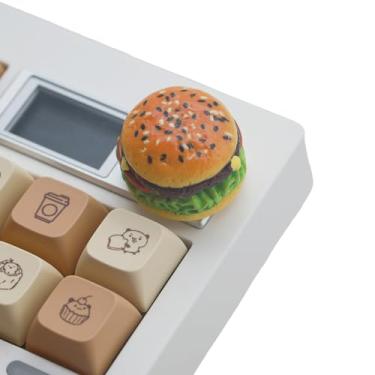 Imagem de Cmokifuly Botão rotativo para teclado mecânico de jogos, botão personalizado de hambúrguer 3D, botão rotativo de resina feito à mão, adequado para GMK67/GMK87/L98/F99 Pro/F75 (Pro), etc. (Humburger)