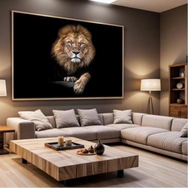 Imagem de Quadro Decorativo com Moldura Sala 40x60 Leão Luxo Luxo Grande Horizontal