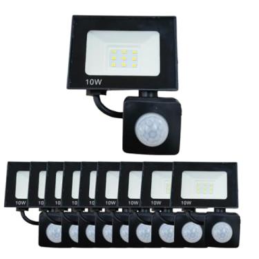 Imagem de Kit 10 Refletor Led 10w com Sensor de Presença, Holofote Bivolt, Branco Frio 6500k, Iluminação Externa