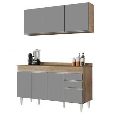 Imagem de Armário Aéreo Argélia E Balcão Gabinete 150cm Marrocos Castanho/cinza - Lumil