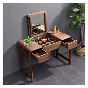 Imagem de Mesa de maquiagem com 2 gavetas e divisórias organizadoras, penteadeira com espelho flip, penteadeira