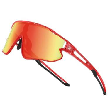 Imagem de DUCO Óculos de sol infantis juvenis de beisebol polarizado esportivo ciclismo TR90 armação para meninos e meninas, Armação vermelha, preto, branco, pontilhado, preto, lente laranja Revo, common