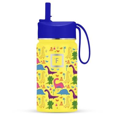 Imagem de IRON °FLASK Garrafa de água infantil - tampa de palha, 20 adesivos de nome, aço inoxidável isolado a vácuo, copo de viagem de parede dupla, caneca térmica - Dino Mates, 400 ml