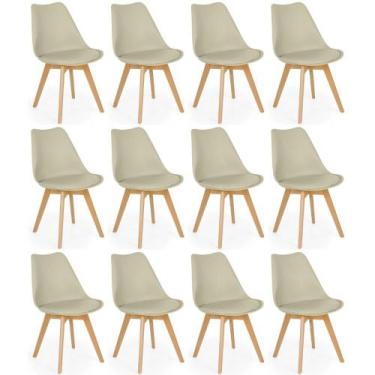 Imagem de Conjunto 12 Cadeiras de Jantar Eames Wood Leda Design Estofada - Nude 