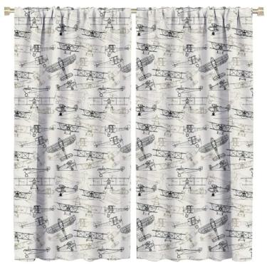 Imagem de Cortinas blackout de avião com desenho animado para meninas, meninos, casa, estilo antiquado, estilo vintage, para crianças, crianças, sala de estar, quarto, 21 (L) x 118 (C) 2 painéis (decorativo)