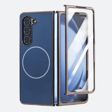 Imagem de HAO RIYLN Capa magnética para Samsung Galaxy Z Fold6, capa de telefone antiimpressão digital à prova de choque suporta carregamento sem fio, capa ultrafina, azul, Z DOBRAD6