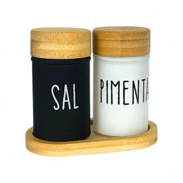 Imagem de Kit Saleiro Pimenteiro Doha De Vidro E Bambu Com Base 90ml - Hauskraft