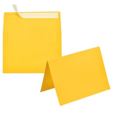 Imagem de PATIKIL Pacote com 20 envelopes dourados 12 x 18 cm com cartões, envelopes autoselados A7 com cartolina dobrada para cartões comemorativos de casamento, convites de aniversário, carta postal