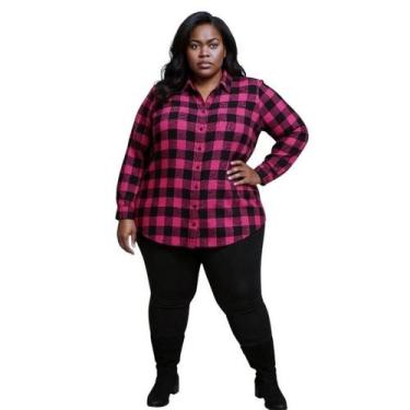 Imagem de Xadrez Feminino Manga Longa Plus Size - Loja do Peruano, Rosa com pret