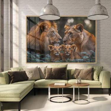 Imagem de Quadro decorativo Familia de Leao com dois filhotes - MeMoldura, 80x12