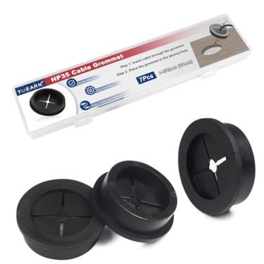 Imagem de Ilhós de cabo de 35 mm (1-3/20.3 cm) - 7 peças de ilhós de mesa resistentes, tampa grande para rack de servidor, equipamento industrial, cabos de alimentação grossos (preto)