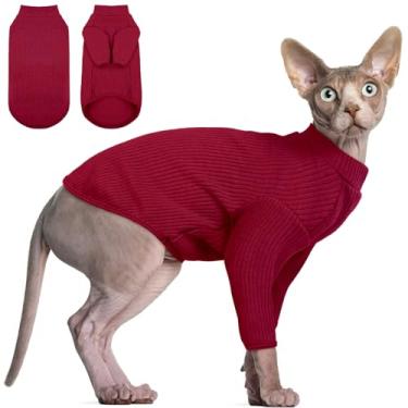 Imagem de DENTRUN Sphynx Camisola para gatos sem pelos, pulôver, gatos, respirável, camisola com gola rolê, adorável roupa de gato, colete de pijama, macacão