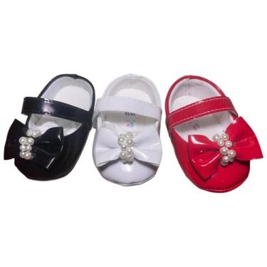 Imagem de Kit 3 Pares Sapatilhas Femininas Perolas Para Bebê Menina e Reborn - B
