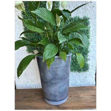 Imagem de VASO PARA PLANTA DECORATIVO LUXO EFEITO MARMORIZADO C/PRATO (Cinza)