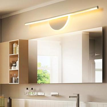 Imagem de GZZBMY Luminária de parede frontal com espelho de LED alumínio acrílico à prova d'água moderno espelho de banheiro arandela barbeador de maquiagem para quarto sala de estar sobre armário (luz branca