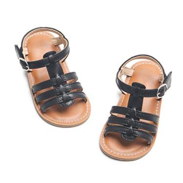 Imagem de Sandálias de bico aberto para meninas casuais de verão (Bebê/Menina), K501-preto, 7 Toddler