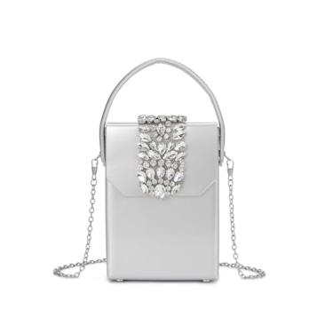 Imagem de Sweetovo Bolsa clutch de cristal para noite, bolsa de mão prateada com decoração de strass, alça de corrente destacável,, A - prata