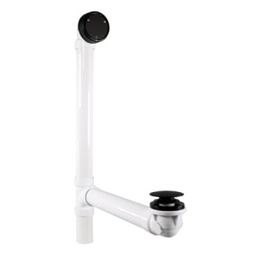 Imagem de Westbrass D493244CHM-62 Conjunto de resíduos e transbordamento de banho com tampa de placa frontal de imersão profunda patenteada e plugue de drenagem na ponta do pé - SCH. 40 PVC, preto fosco