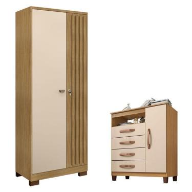 Imagem de Cômoda Sapateira Cannes Com Armário Multiuso Versatile 2 Portas Com Chave Carvalho Americano Off White – Incorplac