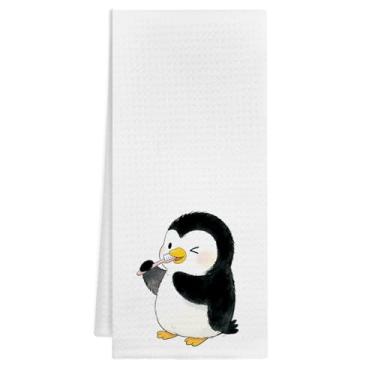 Imagem de VIIJJUE Toalhas de mão decorativas de pinguim para banheiro, decoração de banheiro infantil, toalhas de mão decorativas de pinguim para decoração de banheiro infantil, 40 x 61 cm