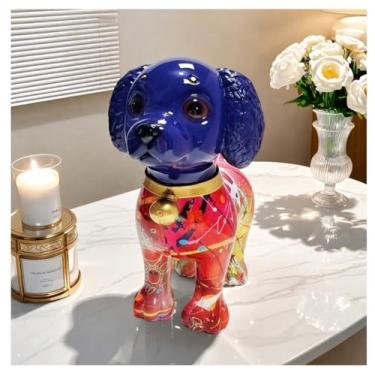 Imagem de Escultura de poodle de resina, ornamentos de filhotes, estatuetas colecionáveis, decoração de mesa para escritório, artesanato, presentes criativos para amigos e amantes de crianças (azul vermelho)