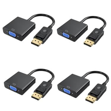 Imagem de DTianSir Pacote com 4 adaptadores de porta de exibição para VGA, conversor DP para VGA banhado a ouro (macho para fêmea), compatível com desktop, computador, laptop, projetor HDTV