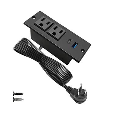 Imagem de Régua de alimentação embutida USB C, estação de alimentação de mesa de carga rápida, 2 tomadas USB (PD20W e QC18W, total de 20 W), cabo de extensão de plugue plano montável para mesa de sofá e armário