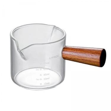 Imagem de Llazsybz 3x Copos de Espresso Copo Medidor de Café Copo de Café com Alça de Madeira Vidro Transparente