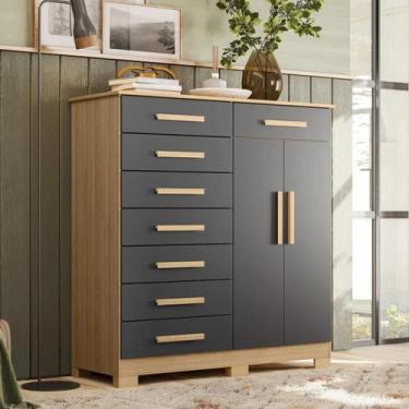 Imagem de Cômoda 8 Gavetas 2 Portas com Cabideiro Verona Marrom/Titanium - Albat