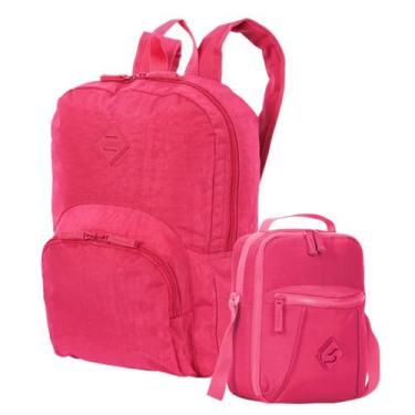 Imagem de Kit Lancheira Térmica + Mochila Costas Sestini Crinkle Pink