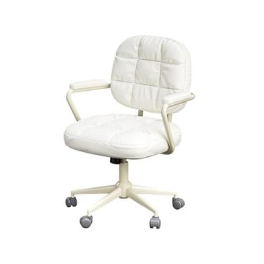 Imagem de ZzleoyuUUs-12 Cadeira de escritório cadeira de escritório couro PU confortável encosto doméstico feminino quarto levanta maquiagem giratória (branca)