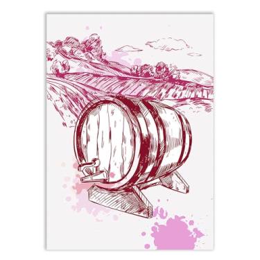 Imagem de Placa Decorativa Vinho Ilustração Barril Vinhedo Bar Bebida Decoração Poster Quarto Sala