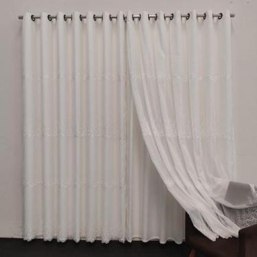 Imagem de Cortina Voil Bordada Sala 2,60 De Altura 4 De Largura Com Forro Leve -