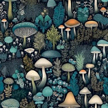 Imagem de REDAMANCY Verde/Azul/Branco Mystic Vintage Cogumelo Floresta Plantas Descasque e Cole Papel de Parede Papel de Parede Papel de Parede Fácil de Descolar para Mesa de Cabeceira Gaveta Gabinete Locatário