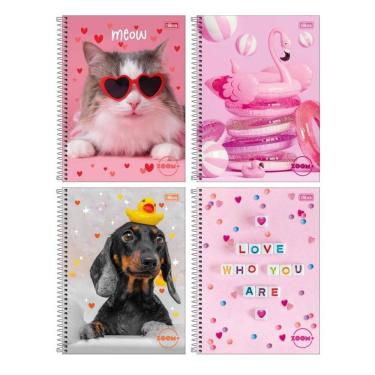 Imagem de Kit com 4 Cadernos Universitário Espiral Tilibra com 96 Folhas Pautadas Zoom Feminino Aula Escolar